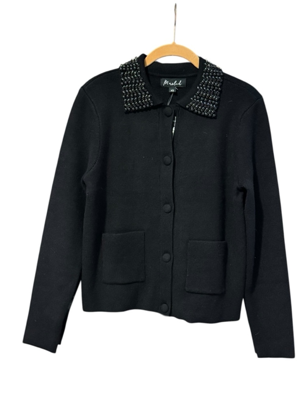 MARLED Beaded Collar Cardigan XS 18” p2p Black $89 Retail NWT - Picture 2 of 11
